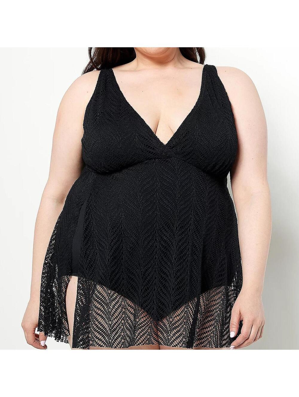 2188  Kim Gravel x Swimsuits For All Swim Dress w Crochet Overlay BLACK sz 10